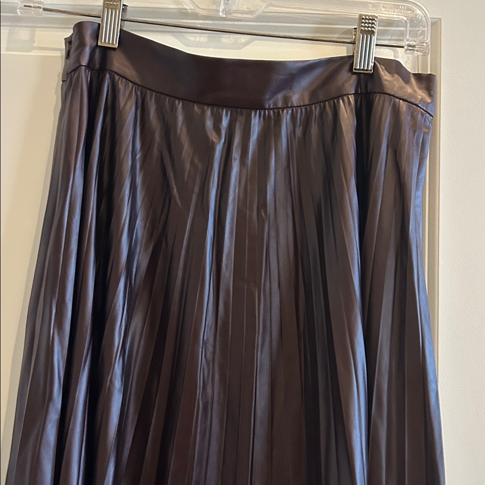 Zara Pleated Faux-Leather Maxi Skirt Dark Brown excellent condition size small